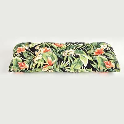 BH Performance Fabric Tufted Wicker Settee Cushion by BrylaneHome in Cypress Midnight Thick Patio Outdoor Bench Sofa Loveseat Padding