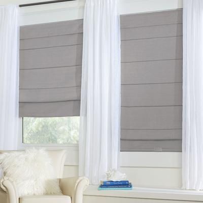 Wide Width Cordless Large Fold Woven Blackout Roman Shade by BrylaneHome in Silver (Size 39" W 64" L) Window Shade