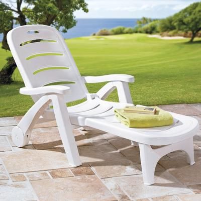 Resin Folding Lounger by BrylaneHome in White Patio Chair