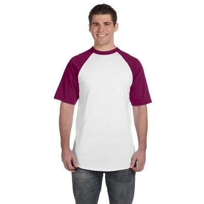 Augusta Sportswear 423 Baseball Short Sleeve Top 2.0 in White/Maroon size 2XL | Cotton Polyester