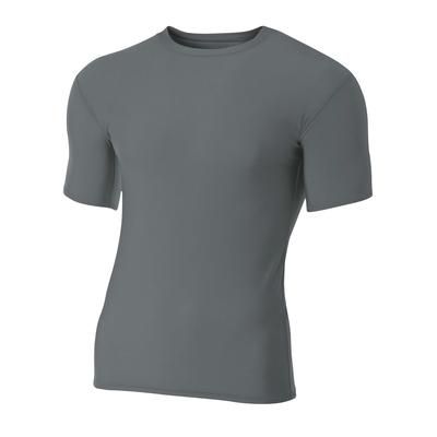A4 N3130 Adult Polyester Spandex Short Sleeve Compression T-Shirt in Graphite Grey size Large A4N3130