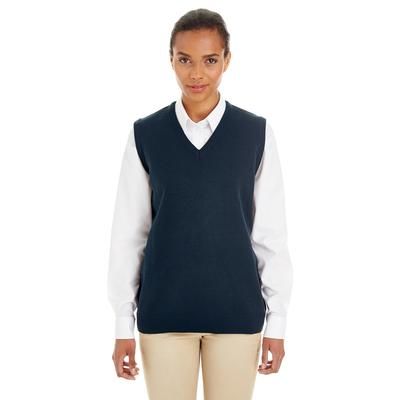 Harriton M415W Women's Pilbloc V-Neck Sweater Vest in Dark Navy Blue size XS | Acrylic Blend