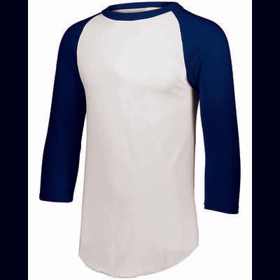 Augusta Sportswear AG4420 Athletic Baseball 3/4 Sleeve Top 2.0 in White/Navy Blue size Large | Cotton Polyester 4420