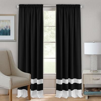 Wide Width Darcy Rod-Pocket Window Curtain Panel by Achim Home Décor in Black White (Size 52" W 84" L)
