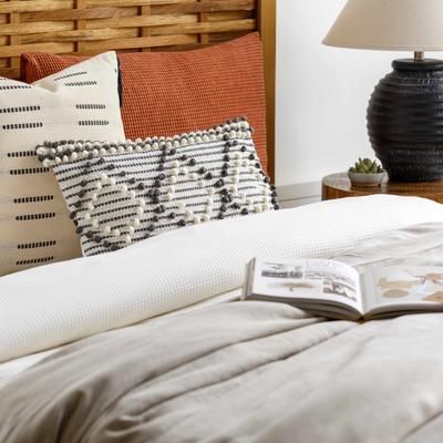 Oceana 14"L x 22"W Cottage Cotton Charcoal/Cream/Light Beige/Peach Lumbar Pillow - Boutique Rugs