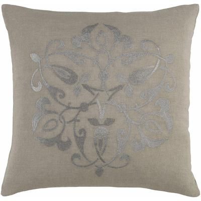Cassandra 20" Square Cottage Light Gray/Metallic Silver/Silver Gray Throw Pillow - Boutique Rugs