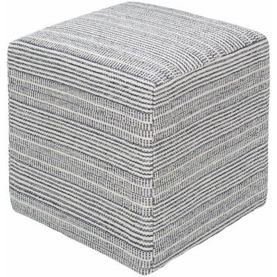 Waterfall 18"H x 16"W x 16"D Cottage Cotton Ivory/Light Blue Pouf - Boutique Rugs