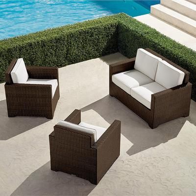 Small Palermo 3-pc. Loveseat Set in Bronze Wicker - Standard, Sand with Canvas piping - Frontgate