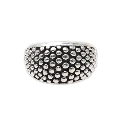 Dark Pave,'Patterned Sterling Silver Domed Ring from India'