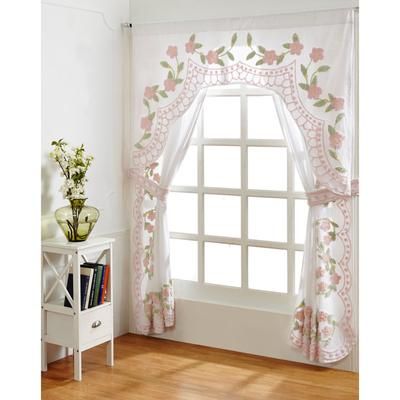 Wide Width Bloomfield Collection in Floral Design 100% Cotton Tufted Chenille Curtain 2 Piece Set by Better Trends in Rose (Size 84" W 84" L)