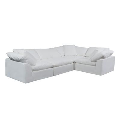 Sunset Trading Cloud Puff 4 Piece Slipcovered Modular L Shaped Sectional Sofa In White Performance Fabric - Sunset Trading SU-1458-81-3C-1A