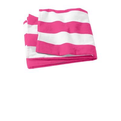 Port Authority PT43 Cabana Stripe Beach Towel in Tropical Pink size OSFA | Cotton Terry Velour