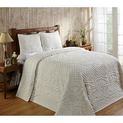 Trevor Collection Tufted Chenille Bedspread Set by Better Trends in Ivory (Size QUEEN)