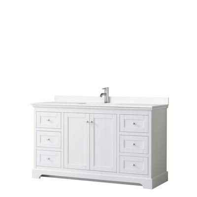 Avery 60 Inch Single Bathroom Vanity in White, White Cultured Marble Countertop, Undermount Square Sink, No Mirror - Wyndham WCV232360SWHWCUNSMXX