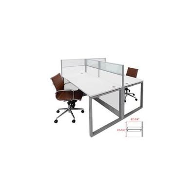 48"H TrendSpaces White Laminate 2-Person Straight Washable Cubicle w/Glass