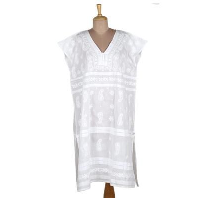 Paisley Garden in White,'Lightweight Embroidered Cotton Shift in White'