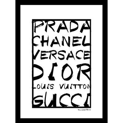 Fashion Brand Names Black/White 14" x 18" Framed Print by Venice Beach Collections Inc in Pink