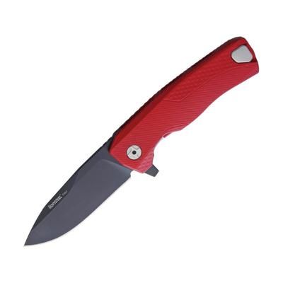 Lionsteel ROK Framelock Folding Knife 3.25in Black Bohler M390 SS Drop Point Red Aluminum Handle ROK A RB