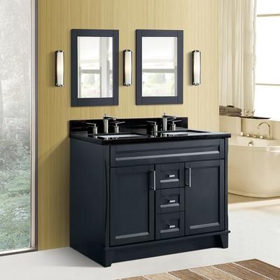 "48" Double sink vanity in Dark Gray finish with Black galaxy granite and rectangle sink - BellaTerra 400700-49D-DG-BGR"