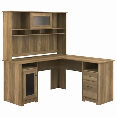 Bush Furniture Cabot 60W L Shaped Computer Desk with Hutch in Reclaimed Pine - Bush Furniture CAB001RCP