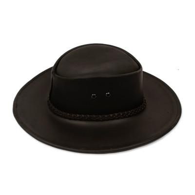 Outback Ranger in Black,'Black Leather Men's Hat from Mexico'