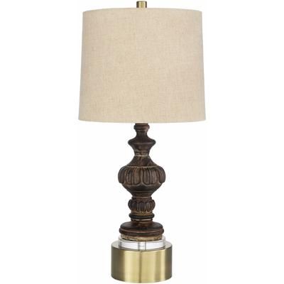 Anchovy 26"H x 12"W x 12"D Rustic End Table Lamp White/Brown/Natural/Brass/Translucent/Dark Red/Metallic - Brass Table Lamp - Boutique Rugs