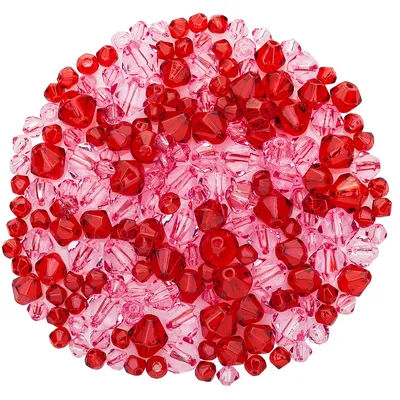 Perles en verre à facettes, rouge/transparent, 4–8 mm Ø, 50 g