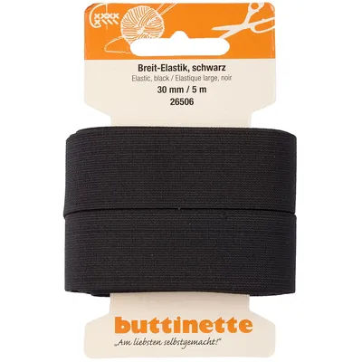 buttinette Ruban élastique "large", noir, largeur : 30 mm, ruban de 5 m