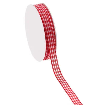 Ruban à carreaux "vichy", rouge, 10 mm, 10 m