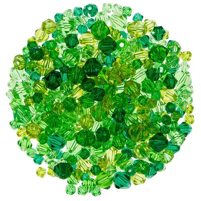 Perles en verre à facettes, tons verts, 4–8 mm Ø, 50 g