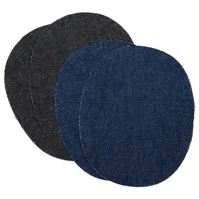 buttinette Lot de 4 renforts en tissu jeans, bleu foncé/noir, 12,5 x 10 cm, contenu : 2 paires