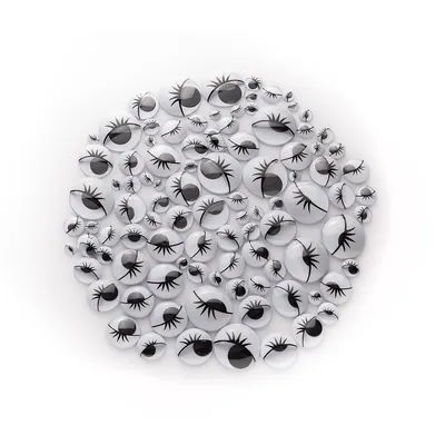 Yeux mobiles avec cils, à coller, 7–25 mm, 100 pièces