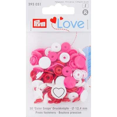 Prym Boutons pression "Color Snaps coeur", rose vif multicolore, 12,4 mm Ø, 30 pièces
