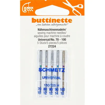 buttinette Aiguilles pour machine à coudre "universel", épaisseur : 70 - 100, 5 pièces