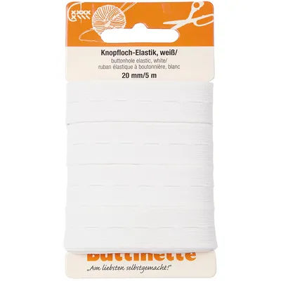 buttinette Ruban élastique boutonnière, blanc, largeur : 20 mm, longueur : 5 m