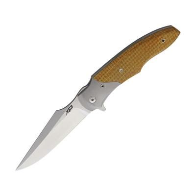 Patriot Bladewerx Mini Lincoln Linerlock Knife 3.63in Satin S35Vn SS Blade Tan Kevlar Micarta Handle Pocket Clip 955KEVLARG-10