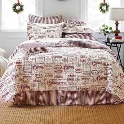Vintage Christmas 4-Pc. Quilt Set by BrylaneHome in Ivory Red (Size TWIN)
