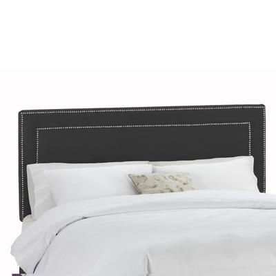 Velvet with Brass Nailhead Trim Queen Headboard by Skyline Furniture in Black
