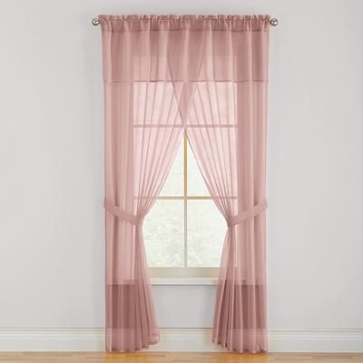 Wide Width BH Studio Sheer Voile 5-Pc. One-Rod Curtain Set by BH Studio in Pale Rose (Size 96" W 63" L) Window Curtain