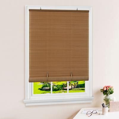 Wide Width Cordless Solstice Vinyl Roll-Up Blind by Achim Home Décor in Wood Tone (Size 72" W 72" L)