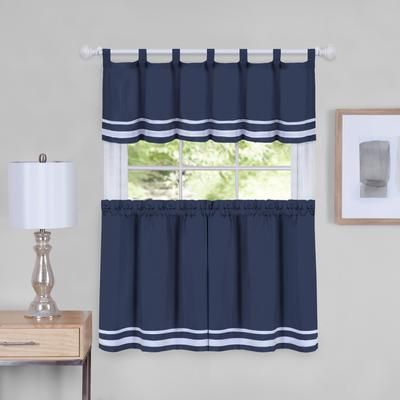 Wide Width Dakota Window Curtain Tier Pair and Valance Set by Achim Home Décor in Navy (Size 58" W 24" L)