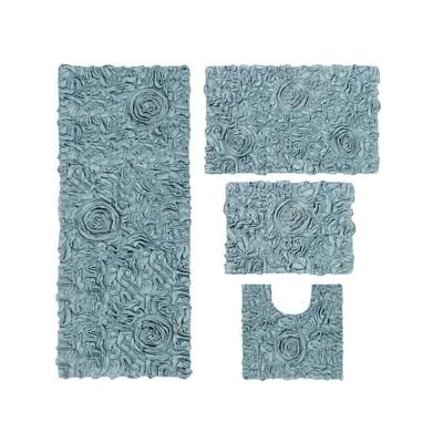Bellflower 4-Pc. Bath Rug Set Ivory by Home Weavers Inc in Blue (Size 4 RUG SET)