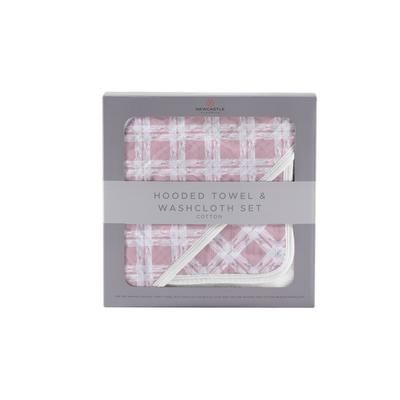 Pink Plaid Cotton Hooded Towel and Washcloth Set - Newcastle Classics 9010