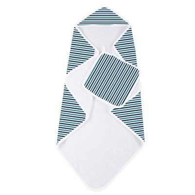 Blue and White Stripe Bamboo Hooded Towel and Washcloth Set - Newcastle Classics 9015