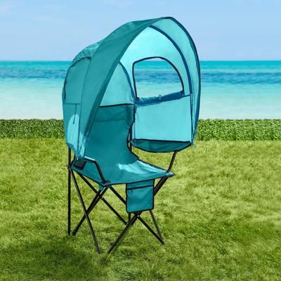 Oversized Camp Chair with Canopy by BrylaneHome in Breeze Shade Folding Chair, 2 Cupholders