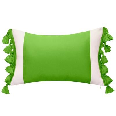 Indoor & Outdoor Colorblock Tassel Fringe Lumbar Decorative Pillow by Levinsohn Textiles in Leaf