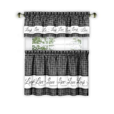Live, Love, Laugh Window Curtain Tier Pair and Valance Set - 58x36 by Achim Home Décor in Charcoal