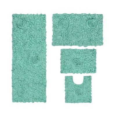 Bell Flower 4 Piece Set Bath Rug Collection by Home Weavers Inc in Turquoise