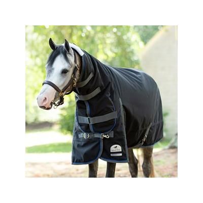 SmartPak Ultimate Pony Combo Neck Turnout Blanket - 63 - Medium (220g) - Black w/ Grey Trim & Royal Piping - Smartpak