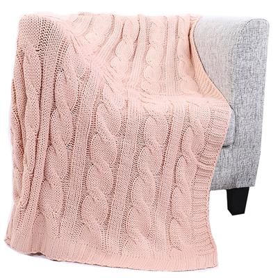 Battilo Home Cable Knit Throw Blanket, Acrylic Soft Cozy Snuggle Blanket, All Seasons Suitable for A by Battilo Home in Blush (Size 50" X 60")
